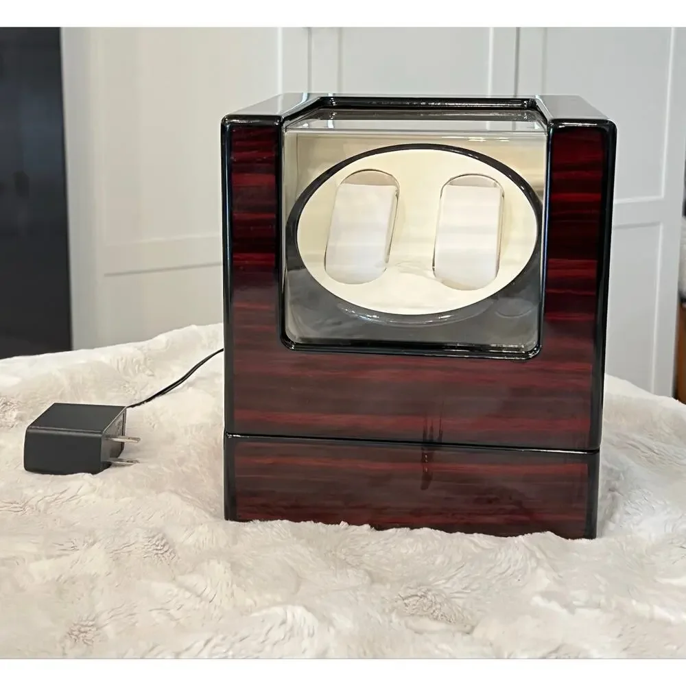 Automatic Watch Winder Box Double 2 Slot Display Storage Luxury Rototion Wooden